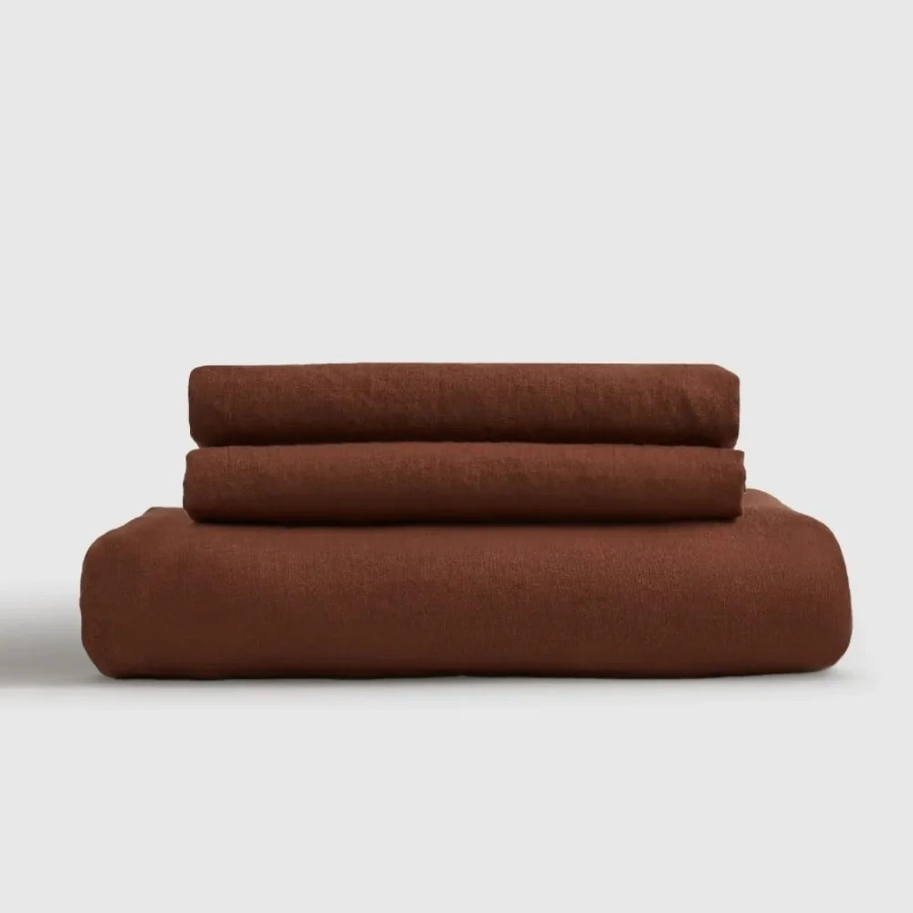Quince 100% Linen Bordeaux Fitted Sheet & 2 Pillowcases Set! Cal King (Y24)